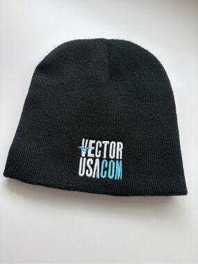 NWOT - VectorUSA.com Black Knit Beanie with Blue & White Logo